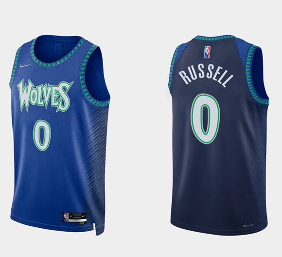 Men's Minnesota Timberwolves #0 D'angelo Russell 2021/22 City Edition Royal 75th Anniversary Stitched Jersey Men's Minnesota Timberwolves #0 D'angelo Russell 2021/22 City Edition Royal 75th Anniversary Stitched Jersey